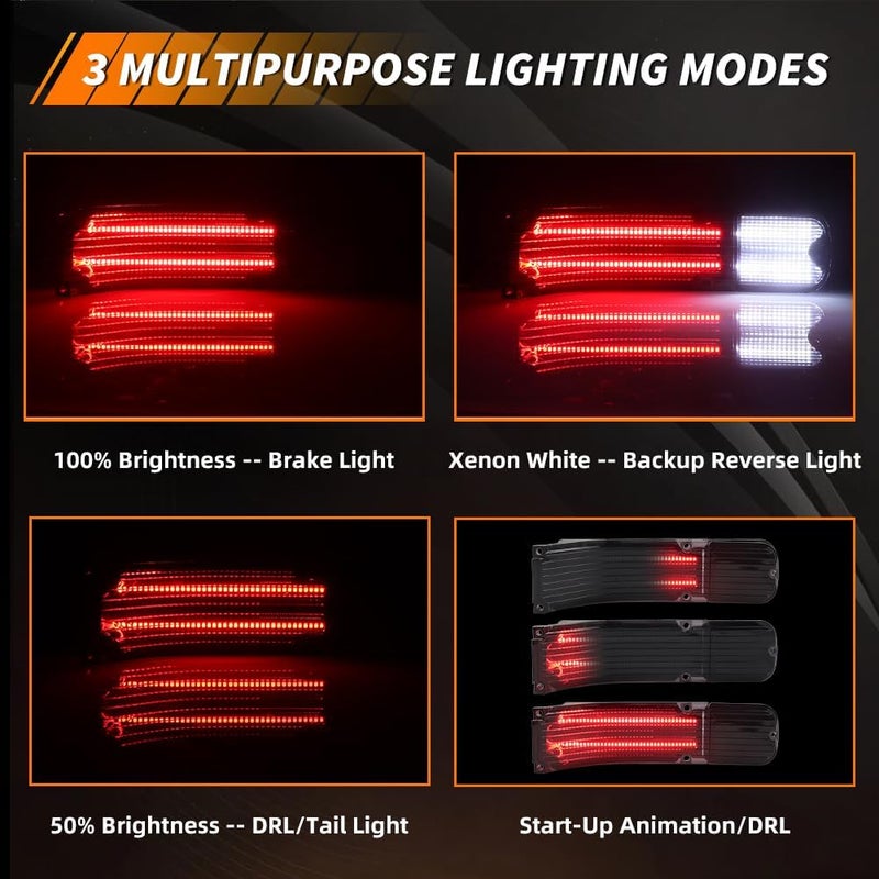 MOTRUM Tail Light Compatible with Chevy Chevelle 1966, [DOT] [IP67 Waterproof] Red LED Taillight Lamps, White Backup Reverse Lights, Replace OEM #CH-TL/RL-66, 1 Pair, Smoked Lens - Image 3